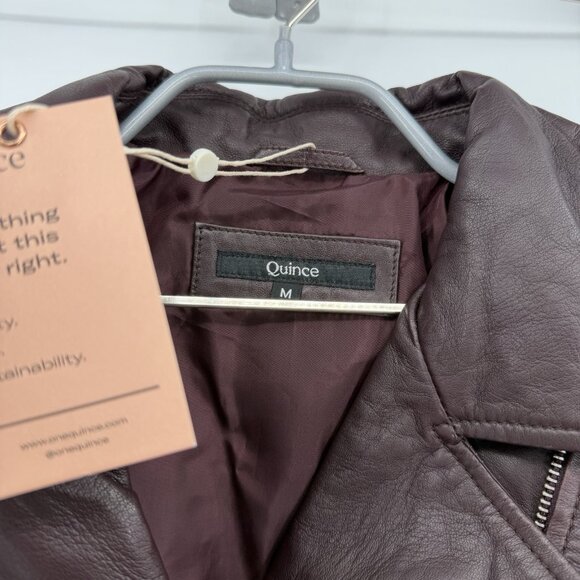 Quince Women's Port Leather Motorcycle Jacket sz M Medium Sheep Leather Belted - Picture 8 of 10